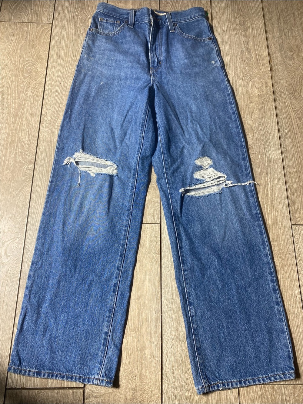 Levi's High Waisted Straight Leg Jeans Women's Distressed Ripped Blue Denim 25